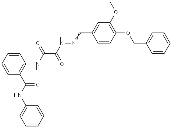 2-(((2-(4-(BENZYLOXY)-3-MEO-BENZYLIDENE)HYDRAZINO)(OXO)AC)AMINO)-N-PH-BENZAMIDE Struktur