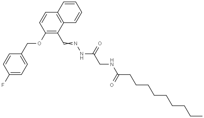 N-{2-[(2E)-2-({2-[(4-FLUOROBENZYL)OXY]-1-NAPHTHYL}METHYLENE)HYDRAZINO]-2-OXOETHYL}DECANAMIDE Struktur