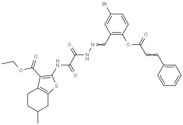 ETHYL 2-{[[(2E)-2-(5-BROMO-2-{[(2E)-3-PHENYL-2-PROPENOYL]OXY}BENZYLIDENE)HYDRAZINO](OXO)ACETYL]AMINO}-6-METHYL-4,5,6,7-TETRAHYDRO-1-BENZOTHIOPHENE-3-CARBOXYLATE Struktur