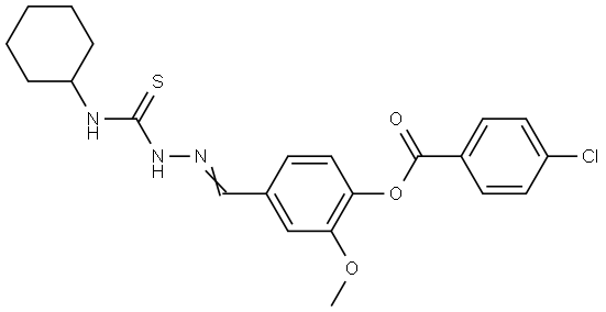 4-((((CYCLOHEXYLAMINO)CARBOTHIOYL)HYDRAZONO)ME)-2-METHOXY-PH 4-CHLOROBENZOATE Struktur