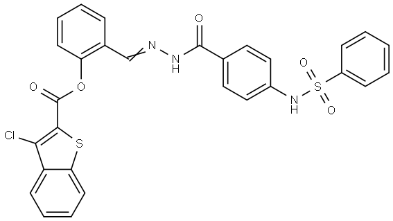 2-[(E)-(2-{4-[(PHENYLSULFONYL)AMINO]BENZOYL}HYDRAZONO)METHYL]PHENYL 3-CHLORO-1-BENZOTHIOPHENE-2-CARBOXYLATE Struktur