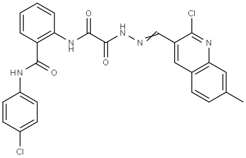 2-{[{(2E)-2-[(2-CHLORO-7-METHYL-3-QUINOLINYL)METHYLENE]HYDRAZINO}(OXO)ACETYL]AMINO}-N-(4-CHLOROPHENYL)BENZAMIDE Struktur