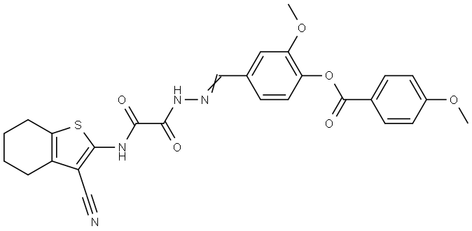 4-((E)-{[[(3-CYANO-4,5,6,7-TETRAHYDRO-1-BENZOTHIEN-2-YL)AMINO](OXO)ACETYL]HYDRAZONO}METHYL)-2-METHOXYPHENYL 4-METHOXYBENZOATE Struktur