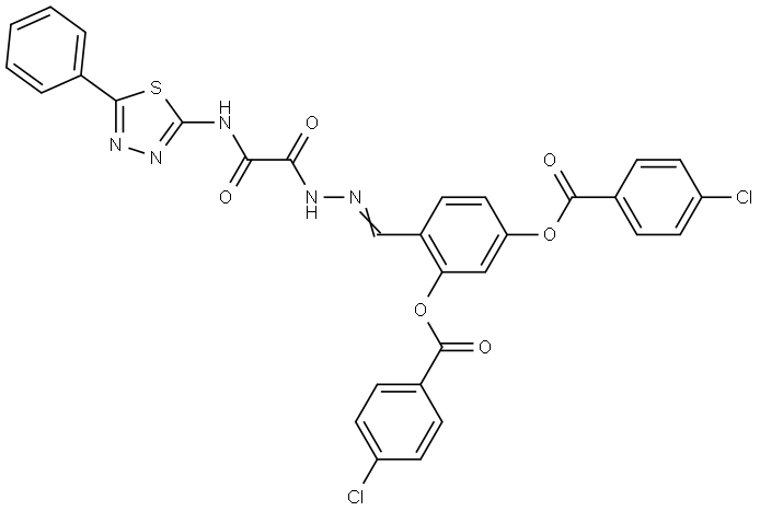 5-[(4-CHLOROBENZOYL)OXY]-2-[(E)-({OXO[(5-PHENYL-1,3,4-THIADIAZOL-2-YL)AMINO]ACETYL}HYDRAZONO)METHYL]PHENYL 4-CHLOROBENZOATE Struktur