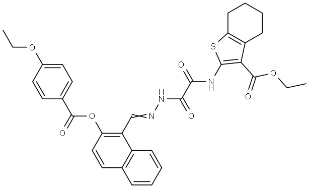 ETHYL 2-{[[(2E)-2-({2-[(4-ETHOXYBENZOYL)OXY]-1-NAPHTHYL}METHYLENE)HYDRAZINO](OXO)ACETYL]AMINO}-4,5,6,7-TETRAHYDRO-1-BENZOTHIOPHENE-3-CARBOXYLATE Struktur