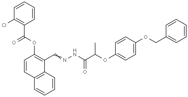 1-[(E)-(2-{2-[4-(BENZYLOXY)PHENOXY]PROPANOYL}HYDRAZONO)METHYL]-2-NAPHTHYL 2-CHLOROBENZOATE Struktur