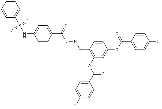 5-[(4-CHLOROBENZOYL)OXY]-2-[(E)-({4-[(PHENYLSULFONYL)AMINO]BENZOYL}HYDRAZONO)METHYL]PHENYL 4-CHLOROBENZOATE Struktur