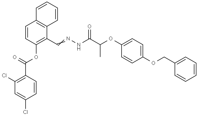 1-[(E)-(2-{2-[4-(BENZYLOXY)PHENOXY]PROPANOYL}HYDRAZONO)METHYL]-2-NAPHTHYL 2,4-DICHLOROBENZOATE Struktur