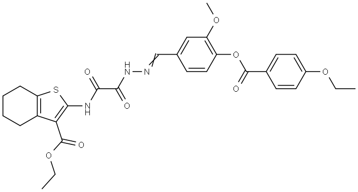 ETHYL 2-{[((2E)-2-{4-[(4-ETHOXYBENZOYL)OXY]-3-METHOXYBENZYLIDENE}HYDRAZINO)(OXO)ACETYL]AMINO}-4,5,6,7-TETRAHYDRO-1-BENZOTHIOPHENE-3-CARBOXYLATE Struktur