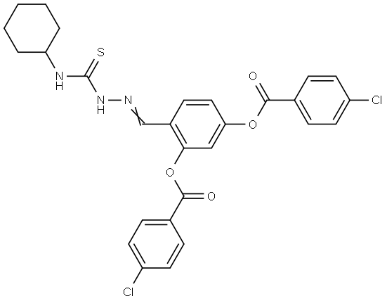 5-[(4-CHLOROBENZOYL)OXY]-2-((E)-{[(CYCLOHEXYLAMINO)CARBOTHIOYL]HYDRAZONO}METHYL)PHENYL 4-CHLOROBENZOATE Struktur