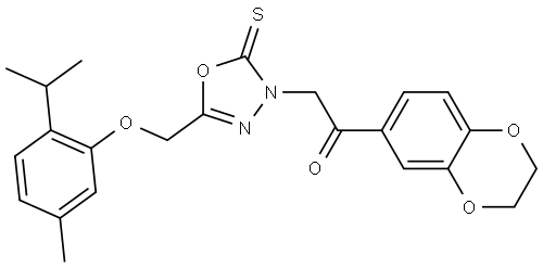 1-(2,3-DIHYDRO-1,4-BENZODIOXIN-6-YL)-2-(5-[(2-ISOPROPYL-5-METHYLPHENOXY)METHYL]-2-THIOXO-1,3,4-OXADIAZOL-3(2H)-YL)ETHANONE Struktur