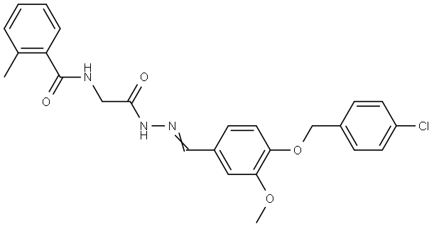 N-[2-((2E)-2-{4-[(4-CHLOROBENZYL)OXY]-3-METHOXYBENZYLIDENE}HYDRAZINO)-2-OXOETHYL]-2-METHYLBENZAMIDE Struktur