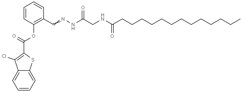 2-((E)-{2-[2-(TETRADECANOYLAMINO)ACETYL]HYDRAZONO}METHYL)PHENYL 3-CHLORO-1-BENZOTHIOPHENE-2-CARBOXYLATE Struktur