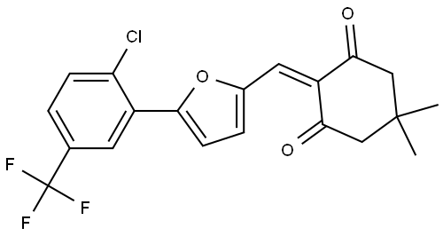 2-((5-(2-CL-5-(TRI-F-ME)PH)-2-FURYL)METHYLENE)-5,5-DIMETHYL-1,3-CYCLOHEXANEDIONE Struktur