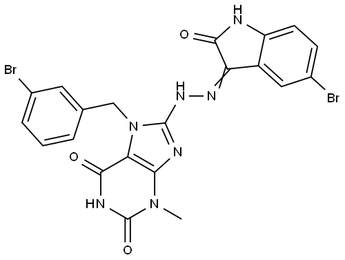 7-(3-BROMOBENZYL)-8-[(2E)-2-(5-BROMO-2-OXO-1,2-DIHYDRO-3H-INDOL-3-YLIDENE)HYDRAZINO]-3-METHYL-3,7-DIHYDRO-1H-PURINE-2,6-DIONE Struktur