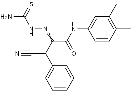 2-((AMINOCARBOTHIOYL)HYDRAZONO)-3-CYANO-N-(3,4-DIMETHYL-PH)-3-PHENYLPROPANAMIDE Struktur