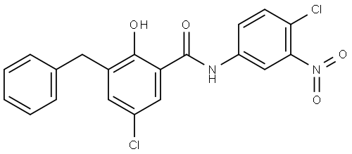 3-BENZYL-5-CHLORO-N-(4-CHLORO-3-NITRO-PHENYL)-2-HYDROXY-BENZAMIDE Struktur