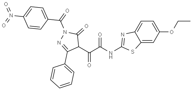 N-(6-ETHOXY-1,3-BENZOTHIAZOL-2-YL)-2-[1-(4-NITROBENZOYL)-5-OXO-3-PHENYL-4,5-DIHYDRO-1H-PYRAZOL-4-YL]-2-OXOACETAMIDE Struktur