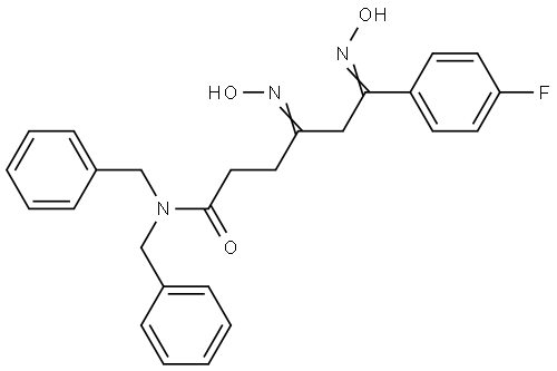 N,N-DIBENZYL-6-(4-FLUOROPHENYL)-4,6-BIS(HYDROXYIMINO)HEXANAMIDE Struktur