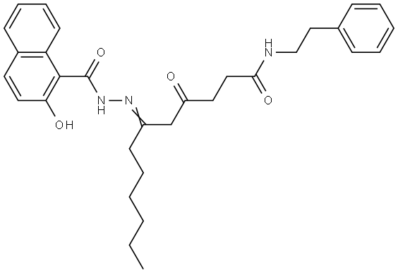 6-((2-HYDROXY-1-NAPHTHOYL)HYDRAZONO)-4-OXO-N-(2-PHENYLETHYL)DODECANAMIDE Struktur