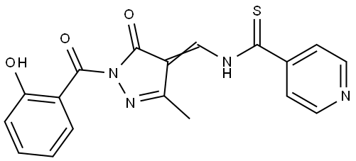 N-{(Z)-[1-(2-HYDROXYBENZOYL)-3-METHYL-5-OXO-1,5-DIHYDRO-4H-PYRAZOL-4-YLIDENE]METHYL}-4-PYRIDINECARBOTHIOAMIDE Struktur