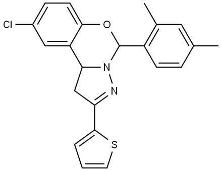 9-CL-5-(2,4-DI-ME-PH)-2-(2-THIENYL)-1,10B-DIHYDROPYRAZOLO(1,5-C)(1,3)BENZOXAZINE Struktur