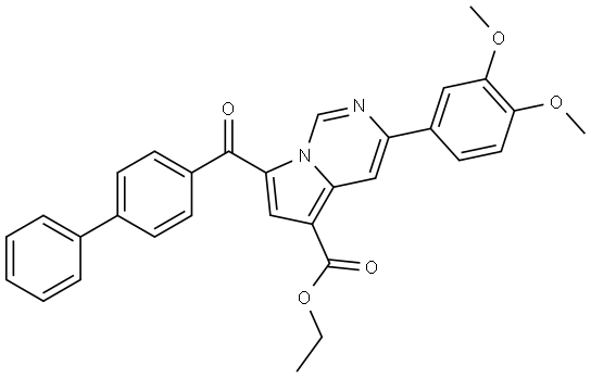 ETHYL 7-([1,1'-BIPHENYL]-4-YLCARBONYL)-3-(3,4-DIMETHOXYPHENYL)PYRROLO[1,2-C]PYRIMIDINE-5-CARBOXYLATE Struktur