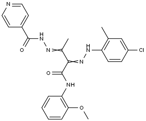 2-((4-CL-2-ME-PH)HYDRAZONO)-3-(ISONICOTINOYLHYDRAZONO)-N-(2-MEO-PH)BUTANAMIDE Struktur