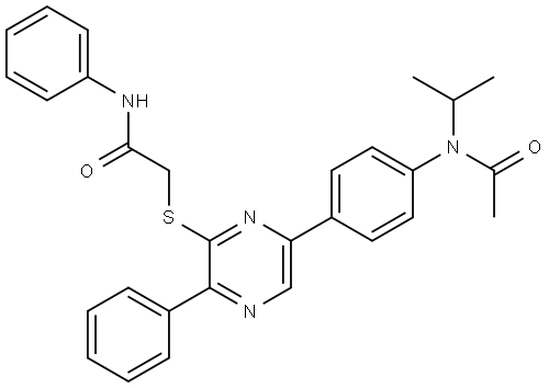 2-((6-(4-(AC(ISOPROPYL)AMINO)PH)-3-PHENYL-2-PYRAZINYL)THIO)-N-PHENYLACETAMIDE Struktur