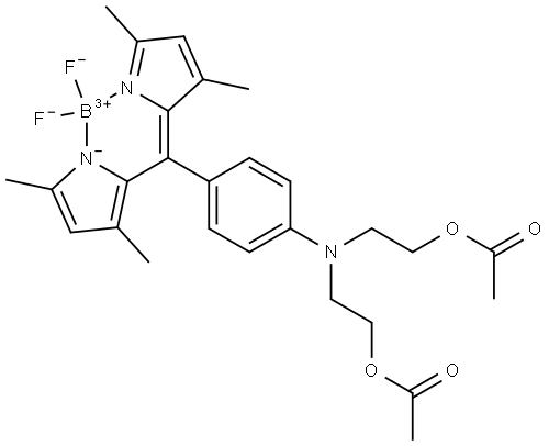 Boron, [[2,2′-[[4-[(3,5-dimethyl-1H-pyrrol-2-yl-κN)(3,5-dimethyl-2H-pyrrol-2-ylidene-κN)methyl]phenyl]imino]di-2,1-ethanediyl diacetato](1-)]difluoro-, (T-4)- Struktur