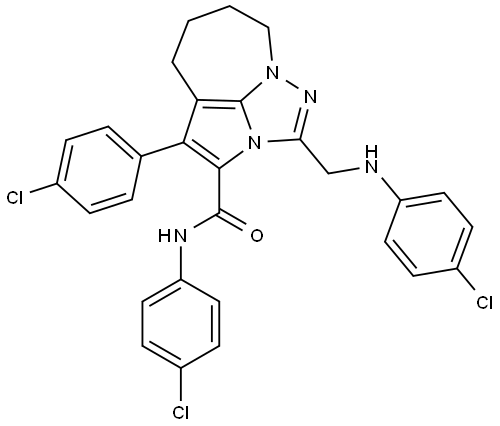 2-[(4-CHLOROANILINO)METHYL]-N,4-BIS(4-CHLOROPHENYL)-5,6,7,8-TETRAHYDRO-1,2A,8A-TRIAZACYCLOPENTA[CD]AZULENE-3-CARBOXAMIDE Struktur