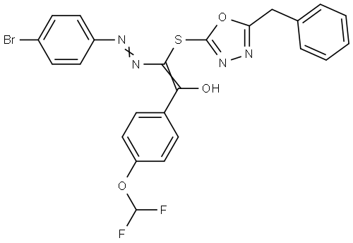 (Z)-2-[(5-BENZYL-1,3,4-OXADIAZOL-2-YL)SULFANYL]-2-[(E)-(4-BROMOPHENYL)DIAZENYL]-1-[4-(DIFLUOROMETHOXY)PHENYL]ETHENOL Struktur