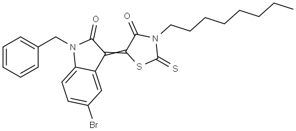 (3Z)-1-BENZYL-5-BROMO-3-(3-OCTYL-4-OXO-2-THIOXO-1,3-THIAZOLIDIN-5-YLIDENE)-1,3-DIHYDRO-2H-INDOL-2-ONE Struktur