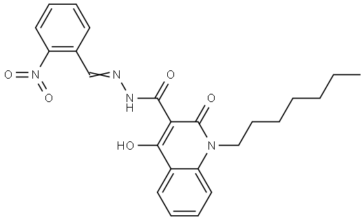 1-HEPTYL-4-HO-N'-(2-NITROBENZYLIDENE)2-OXO-1,2-DIHYDRO-3-QUINOLINECARBOHYDRAZIDE Struktur