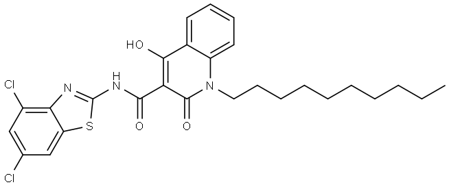 1-DECYL-N-(4,6-DICHLORO-1,3-BENZOTHIAZOL-2-YL)-4-HYDROXY-2-OXO-1,2-DIHYDRO-3-QUINOLINECARBOXAMIDE Struktur