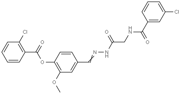 4-[(E)-({[(3-CHLOROBENZOYL)AMINO]ACETYL}HYDRAZONO)METHYL]-2-METHOXYPHENYL 2-CHLOROBENZOATE Struktur