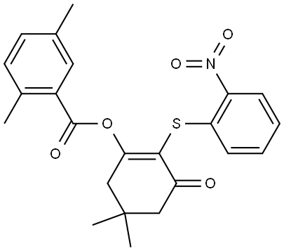 5,5-DIMETHYL-2-((2-NITRO-PH)THIO)-3-OXO-1-CYCLOHEXEN-1-YL 2,5-DIMETHYLBENZOATE Struktur