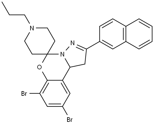 7,9-DIBROMO-2-(NAPHTHALEN-2-YL)-1'-PROPYL-1,10B-DIHYDROSPIRO[BENZO[E]PYRAZOLO[1,5-C][1,3]OXAZINE-5,4'-PIPERIDINE] Struktur