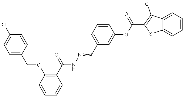 3-[(E)-(2-{2-[(4-CHLOROBENZYL)OXY]BENZOYL}HYDRAZONO)METHYL]PHENYL 3-CHLORO-1-BENZOTHIOPHENE-2-CARBOXYLATE Struktur