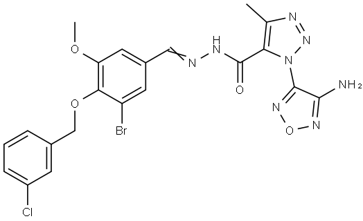 1-(4-AMINO-1,2,5-OXADIAZOL-3-YL)-N'-((E)-{3-BROMO-4-[(3-CHLOROBENZYL)OXY]-5-METHOXYPHENYL}METHYLIDENE)-4-METHYL-1H-1,2,3-TRIAZOLE-5-CARBOHYDRAZIDE Struktur