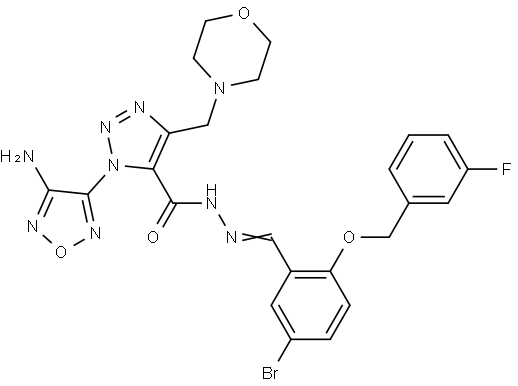 1-(4-AMINO-1,2,5-OXADIAZOL-3-YL)-N'-((E)-{5-BROMO-2-[(3-FLUOROBENZYL)OXY]PHENYL}METHYLIDENE)-4-(4-MORPHOLINYLMETHYL)-1H-1,2,3-TRIAZOLE-5-CARBOHYDRAZIDE Struktur