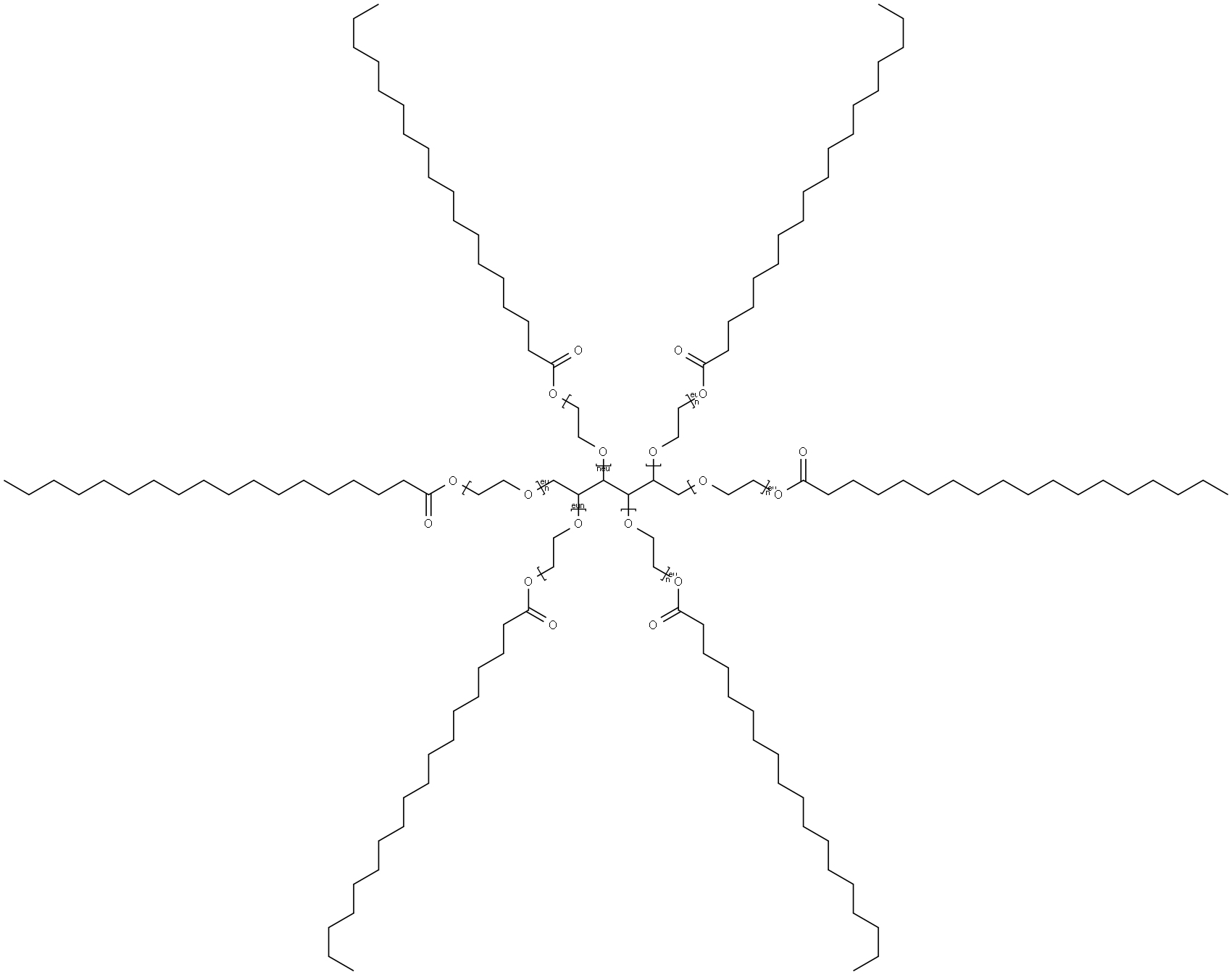 Poly(oxy-1,2-ethanediyl), .alpha.-hydro-.omega.-[(1-oxooctadecyl)oxy]-, ether with D-glucitol Struktur