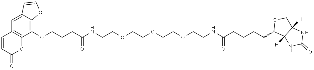 1H-Thieno[3,4-d]imidazole-4-pentanamide, hexahydro-2-oxo-N-[13-oxo-16-[(7-oxo-7H-furo[3,2-g][1]benzopyran-9-yl)oxy]-3,6,9-trioxa-12-azahexadec-1-yl]-, (3aS,4S,6aR)- Struktur