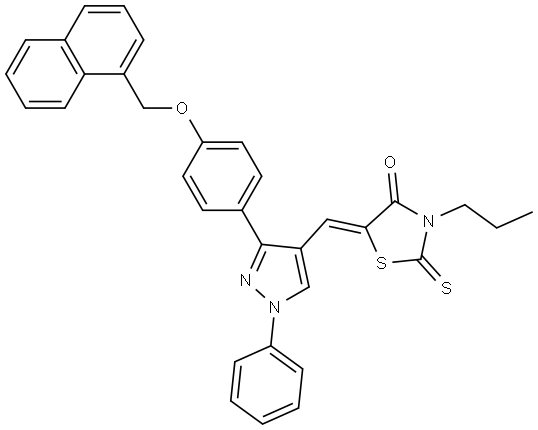 (5Z)-5-({3-[4-(1-NAPHTHYLMETHOXY)PHENYL]-1-PHENYL-1H-PYRAZOL-4-YL}METHYLENE)-3-PROPYL-2-THIOXO-1,3-THIAZOLIDIN-4-ONE Struktur