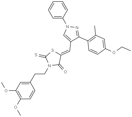 (5Z)-3-[2-(3,4-DIMETHOXYPHENYL)ETHYL]-5-{[3-(4-ETHOXY-2-METHYLPHENYL)-1-PHENYL-1H-PYRAZOL-4-YL]METHYLENE}-2-THIOXO-1,3-THIAZOLIDIN-4-ONE Struktur