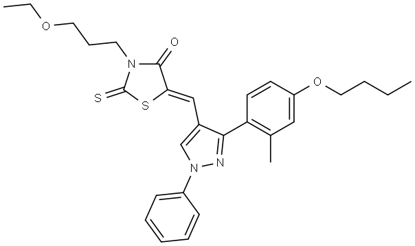 (5Z)-5-{[3-(4-BUTOXY-2-METHYLPHENYL)-1-PHENYL-1H-PYRAZOL-4-YL]METHYLENE}-3-(3-ETHOXYPROPYL)-2-THIOXO-1,3-THIAZOLIDIN-4-ONE Struktur