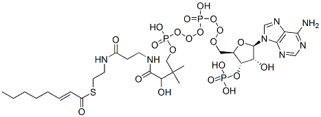 S-[2-[3-[[4-[[[(2R,3S,4R,5R)-5-(6-aminopurin-9-yl)-4-hydroxy-3-phosphonooxyoxolan-2-yl]methoxy-hydroxyphosphoryl]oxy-hydroxyphosphoryl]oxy-2-hydroxy-3,3-dimethylbutanoyl]amino]propanoylamino]ethyl] (E)-oct-2-enethioate Struktur