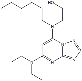 2-[(4-diethylamino-1,5,7,9-tetrazabicyclo[4.3.0]nona-2,4,6,8-tetraen-2 -yl)-hexyl-amino]ethanol Struktur