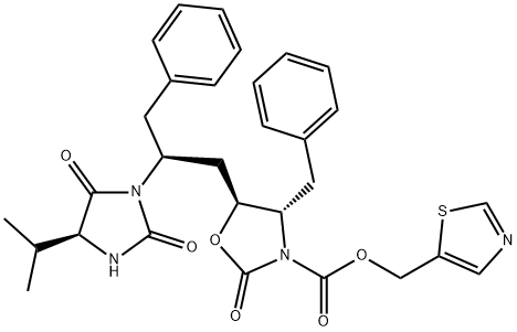 (4S,5S)-4-Benzyl-5-[(2S)-2-((4S)-4-isopropyl-2,5-dioxoiMidazolidin-1-yl)-3-phenylpropyl]-2-oxo-1,3-oxazolidine-3-carboxylate thiazol-5-ylMethyl Ester Struktur