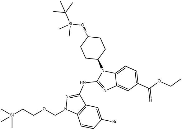 1H-BenziMidazole-5-carboxylic acid, 2-[[5-broMo-1-[[2-(triMethylsilyl)ethoxy]Methyl]-1H-indazol-3-yl]aMino]-1-[trans-4-[[(1,1-diMethylethyl)diMethylsilyl]oxy]cyclohexyl]-, ethyl ester